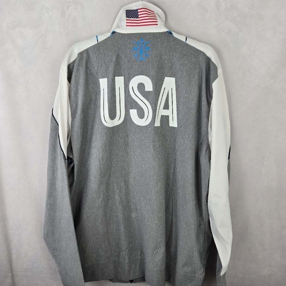 Arena USA Team Swimming Track Jacket Olympics Full Zip Grey White Blue Mens‎ L